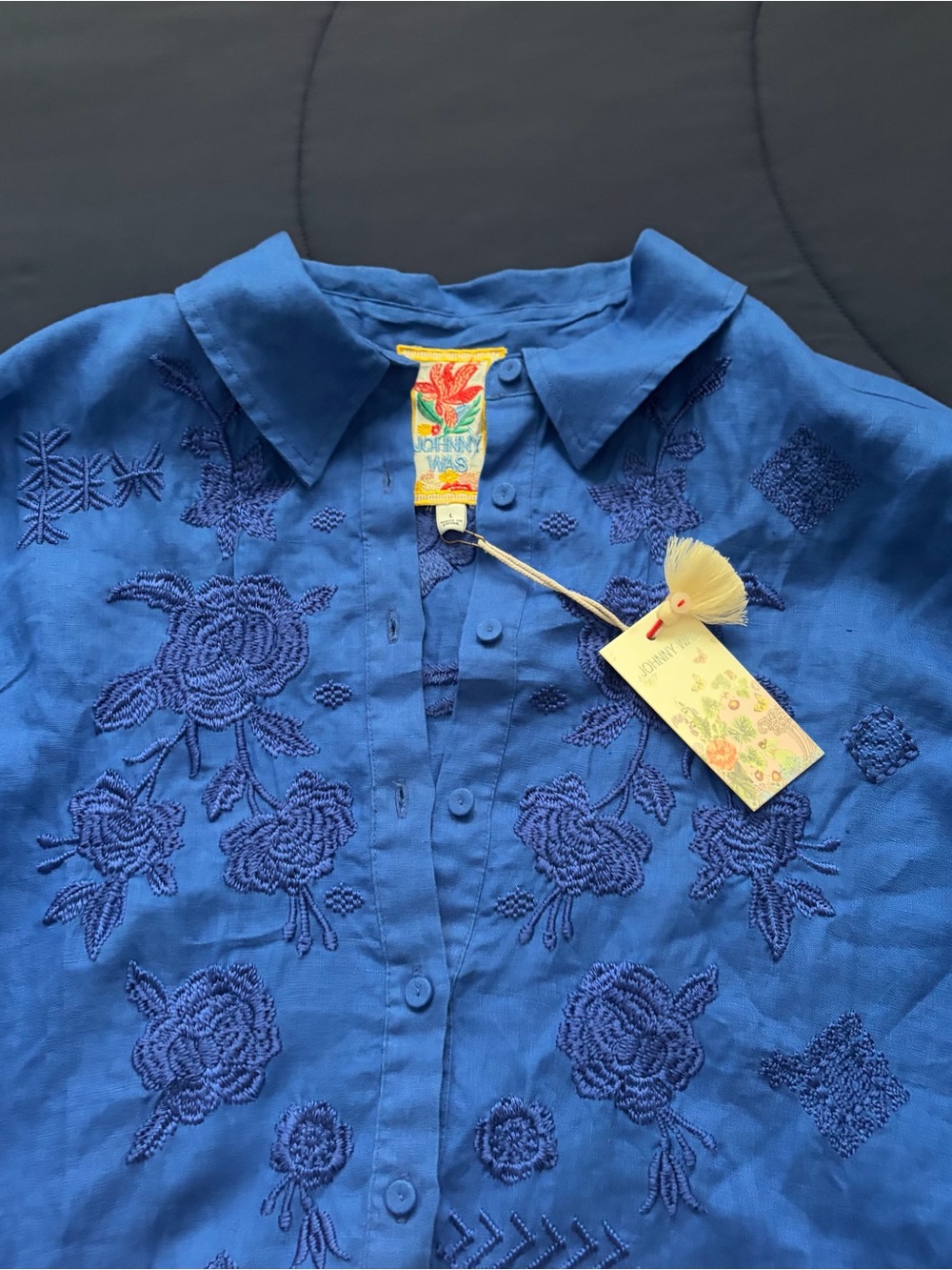 Johnny Was Ruffle Sleeve Shirt in Admiral Blue - Picture 4 of 12